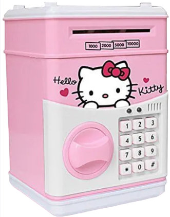 Pusculita pentru copii cu functie ATM cod pin si seif Roz/Alb Hello Kitty